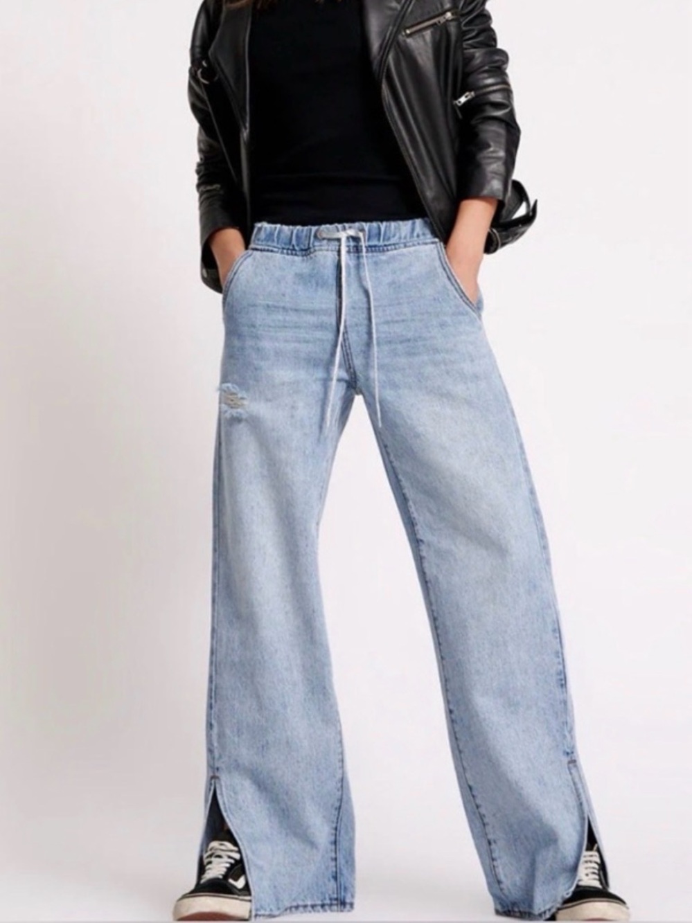 One Teaspoon Roadhouse Wide Leg Drawstring Denim Jeans